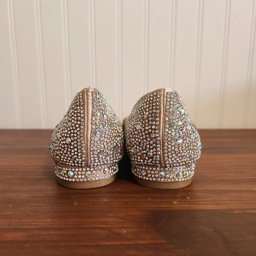 Betsey Johnson Girls Size 3.5 Crystal Wedding Day Flats‎ Blue Bottom New